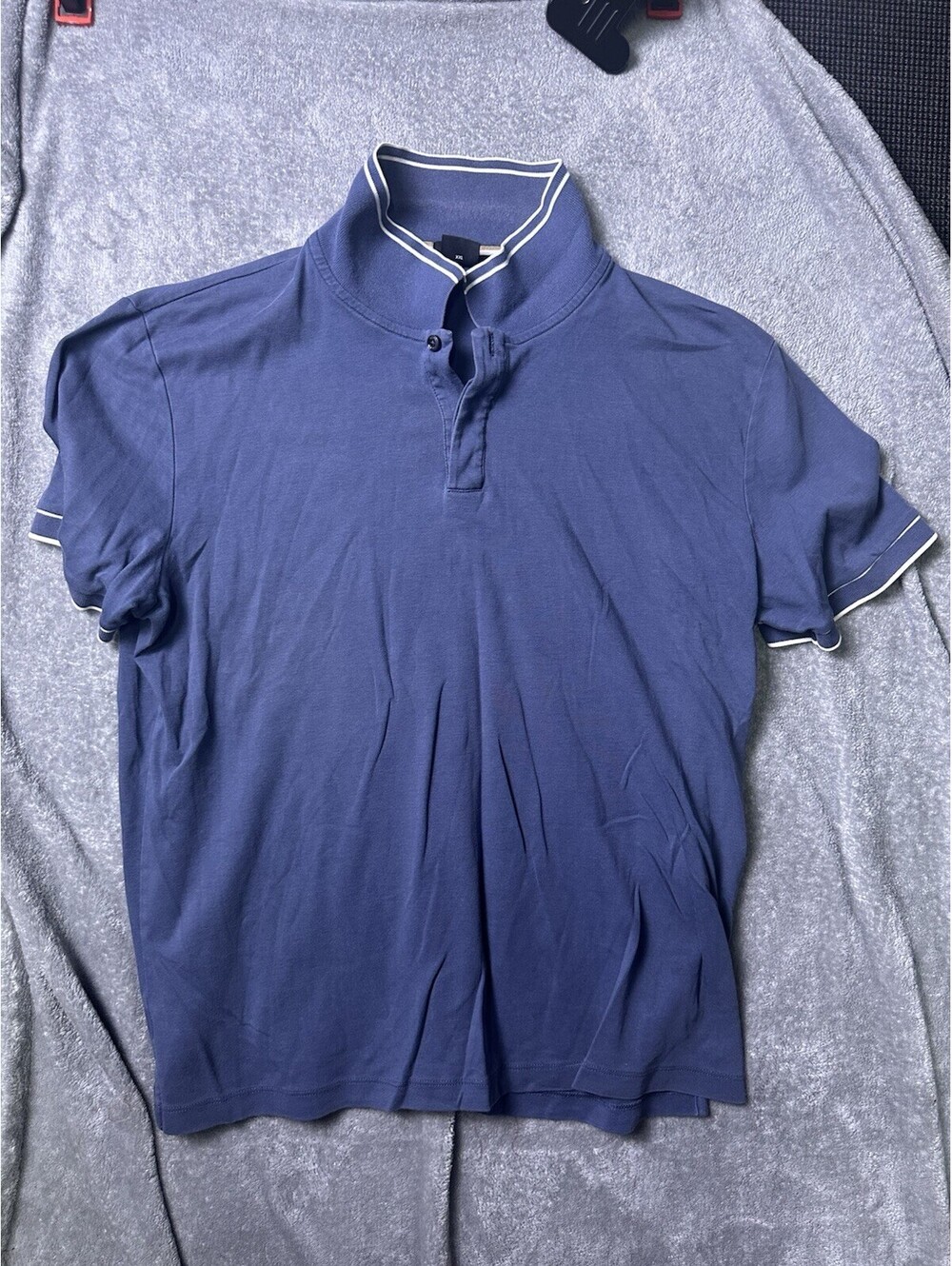 Hugo Boss Mens XXL Mercerised Cotton Polo Shirt Blue Tipped Collar Short Sleeve